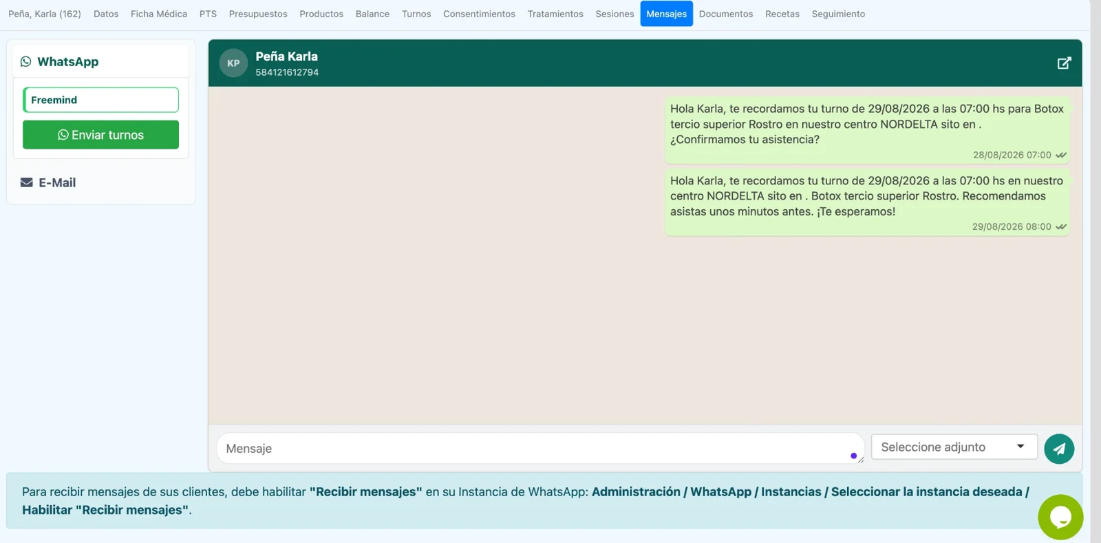 WhatsApp integrado para comunicarte con tus pacientes
